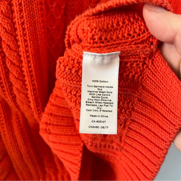 Talbots Red Orange Boat Neck Sweater Cable Knit Cotton Size Large Petite LP - Picture 7 of 8